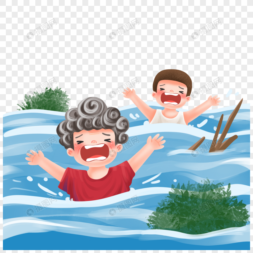 落水求救的老人和小孩图片