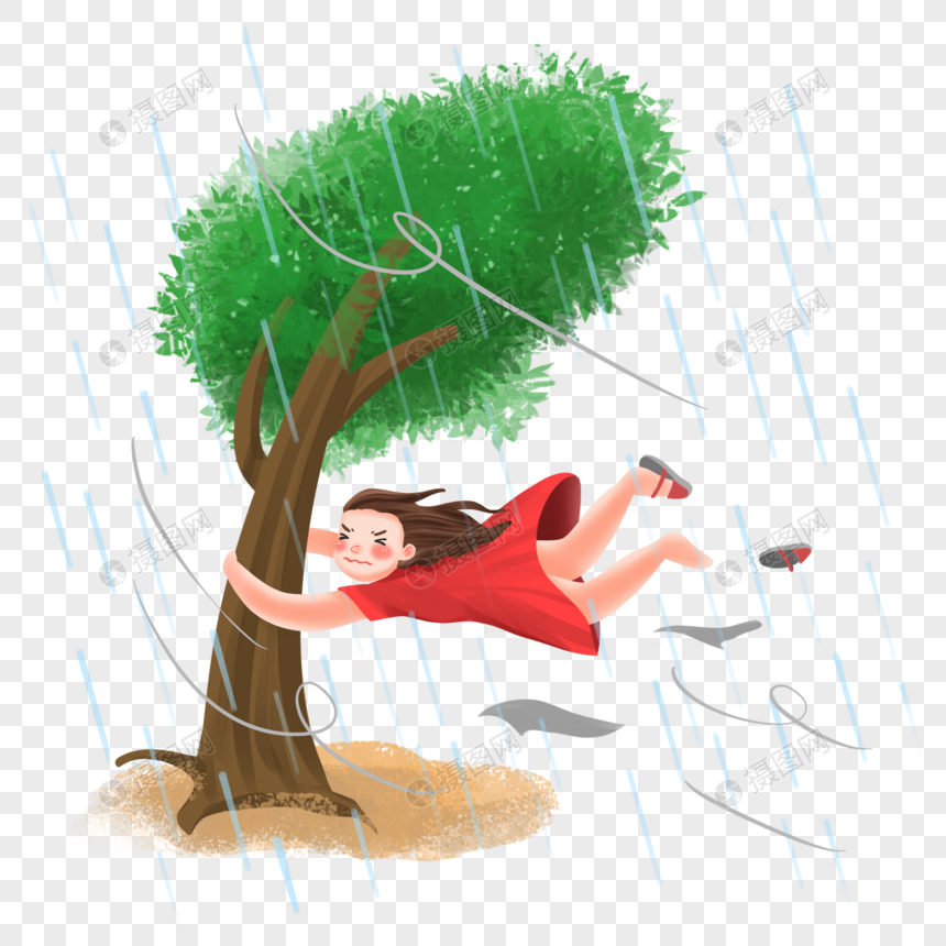 免抠元素 手绘/卡通元素 台风暴雨天气注意安全.psd