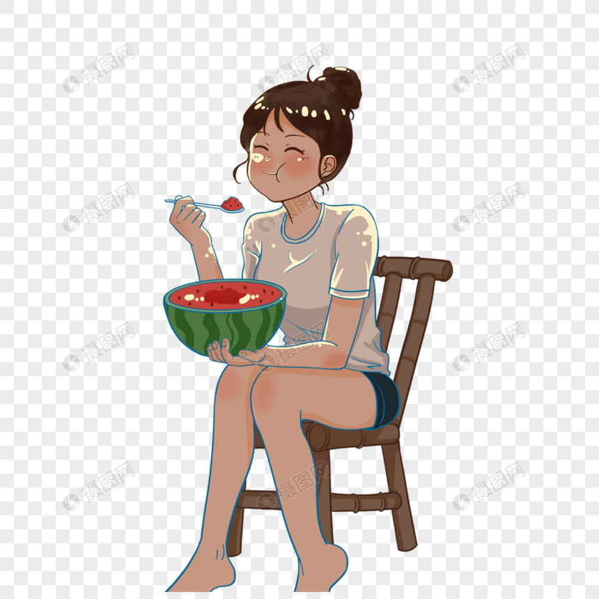 吃西瓜的小女孩