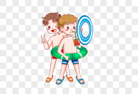 两个带游泳圈的男孩图片
