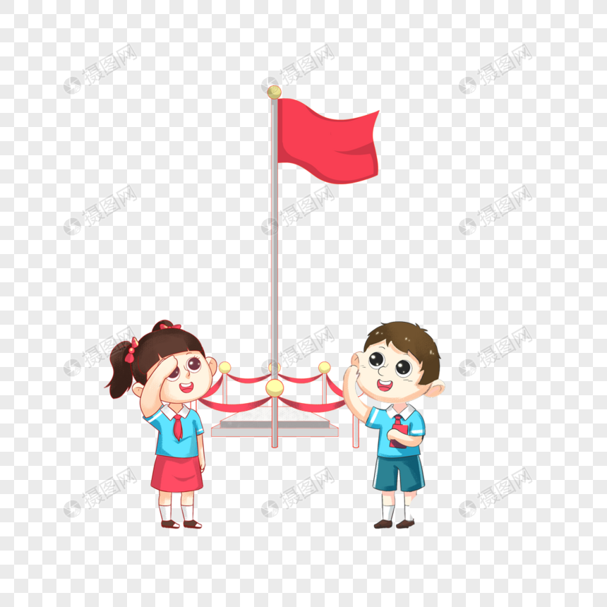 国旗下敬礼的孩子