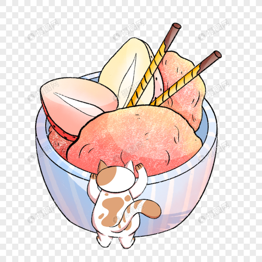 吃草莓冰淇淋的小猫图片