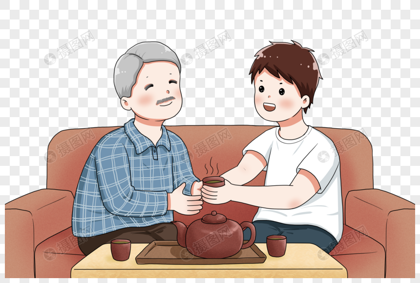 给老父亲敬茶