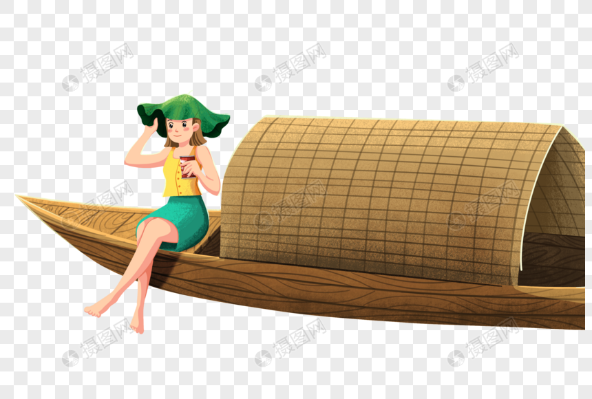 免抠元素 手绘/卡通元素 坐在船上的女孩.