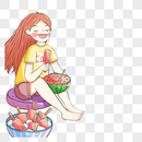 坐着吃瓜的女孩图片