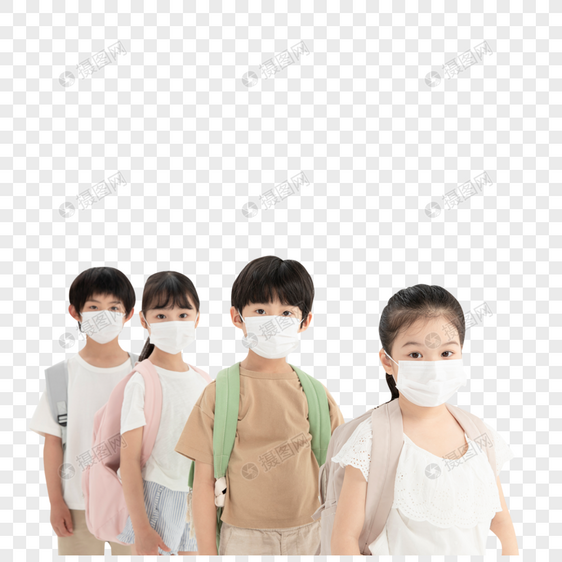 戴口罩排队上学的小学生图片