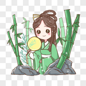 竹子中的女孩图片
