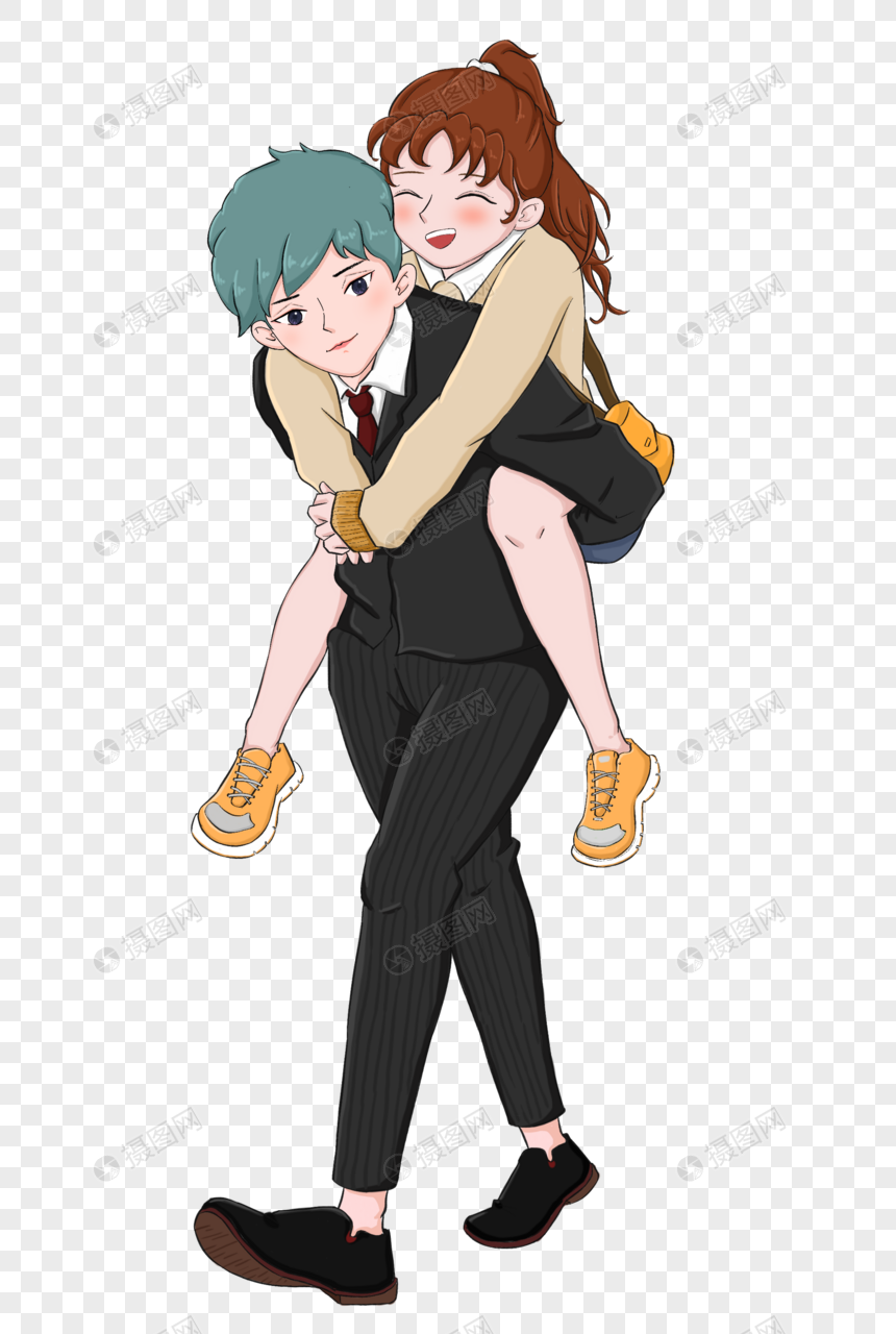 男孩背着女孩