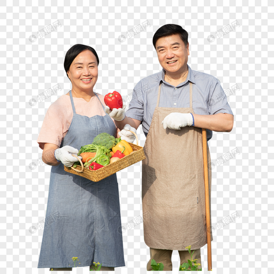 手捧水果的农民夫妇图片