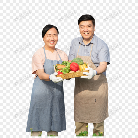 手捧水果的农民夫妇图片