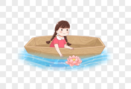 坐在船上放河灯的女孩高清图片