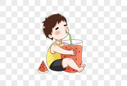 喝西瓜汁的小孩高清图片