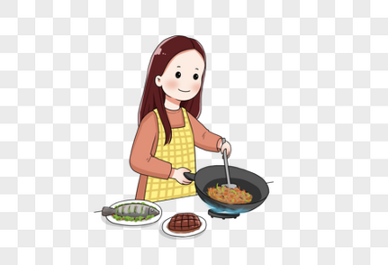做饭的女孩卡通人物高清图片素材
