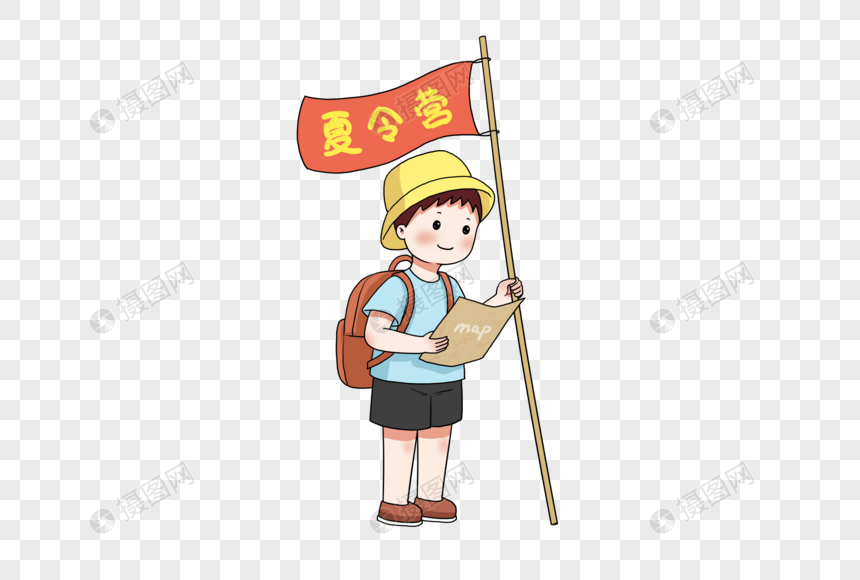 举着旗子看地图的小孩图片