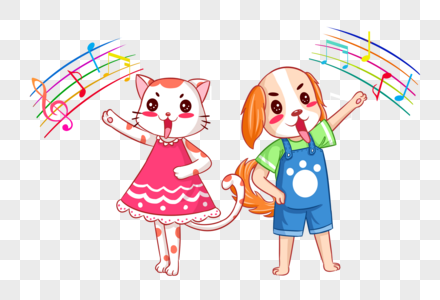小猫小狗唱歌图片素材