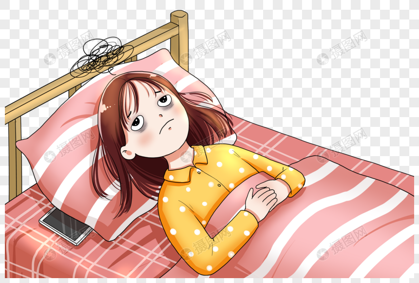 免抠元素 手绘/卡通元素 失眠的女孩.