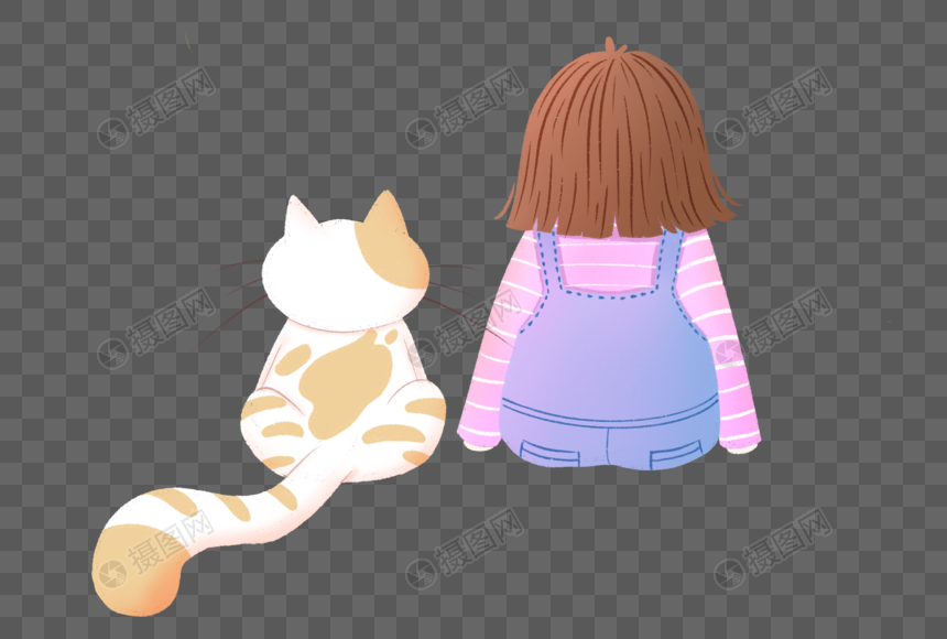 立秋女孩和猫背影图片