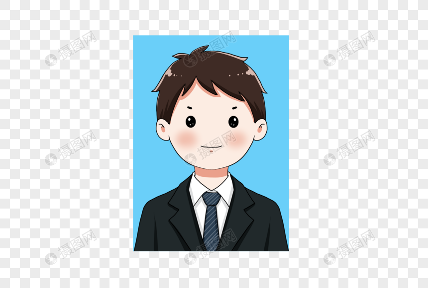 免抠元素 手绘/卡通元素 卡通人物 穿西装的男生蓝底证件照.