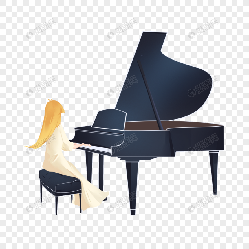 免抠元素 手绘/卡通元素 弹钢琴的少女.png