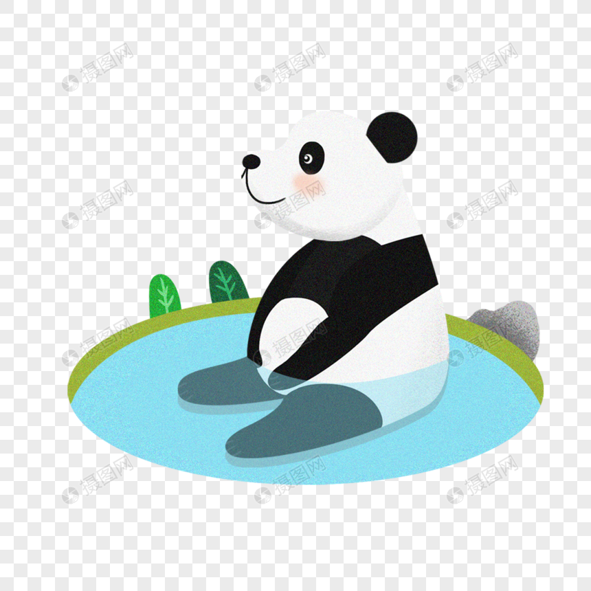 坐在水池中降温的熊猫图片