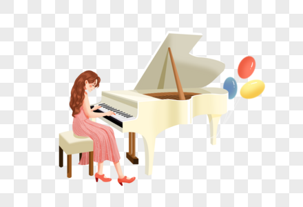 美女弹钢琴卡通唯美气球高清图片