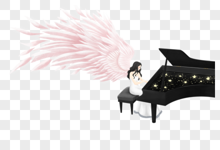 钢琴天使美女翅膀素材高清图片