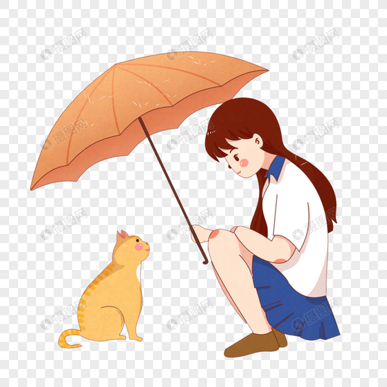 下雨天给猫撑伞图片