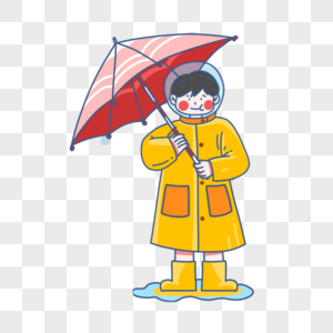 下雨打伞的男孩图片