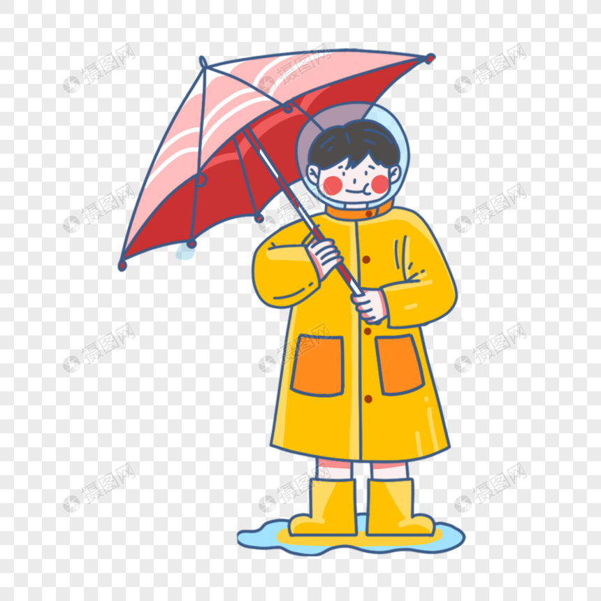 免抠元素 手绘/卡通元素 下雨打伞的男孩.png