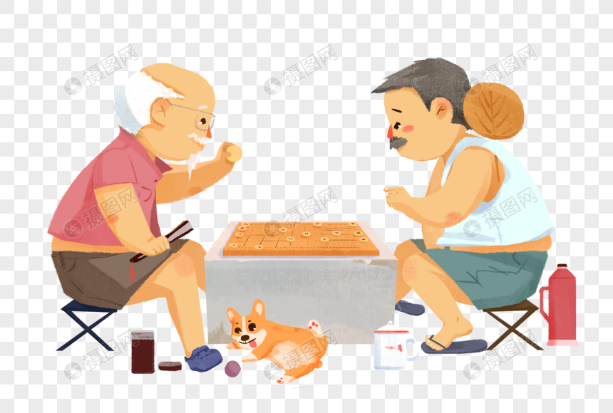 免抠元素 手绘/卡通元素 下象棋的老爷爷.png