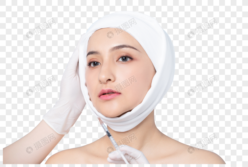 美女做面部整容整形手术打针图片