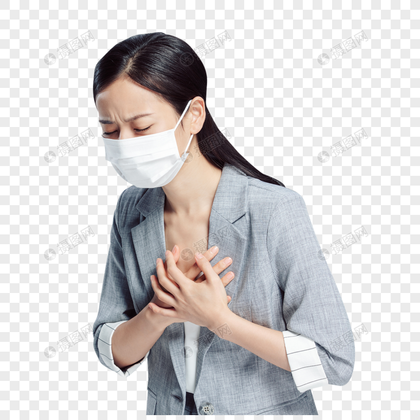 戴口罩的商务女性胸口痛图片
