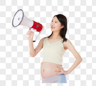 孕妇手拿扩音器喊话图片