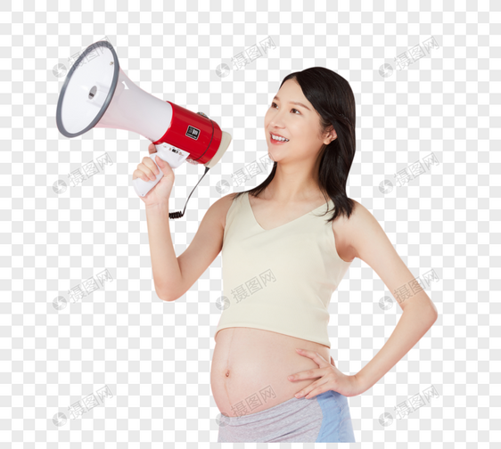 孕妇手拿扩音器喊话图片