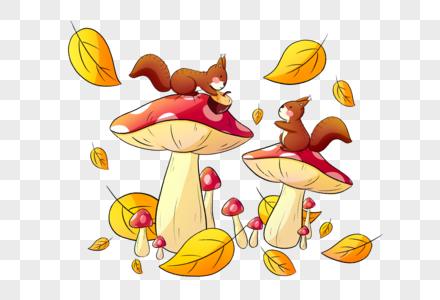 立秋蹲在蘑菇上的小松鼠图片