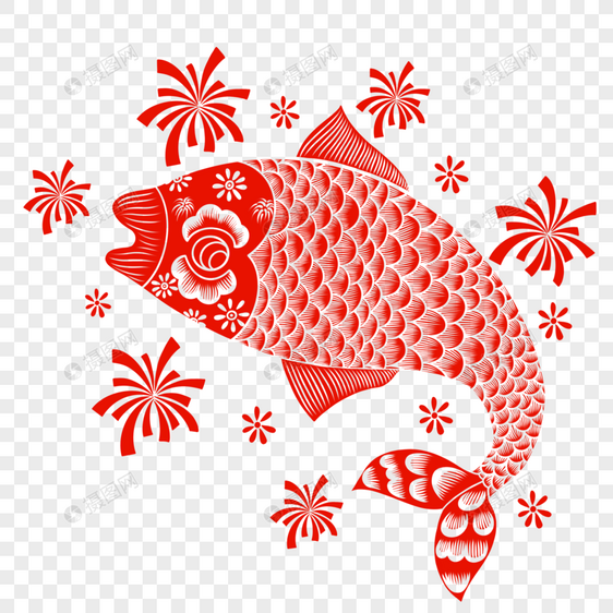 鲤鱼烟花剪纸图片