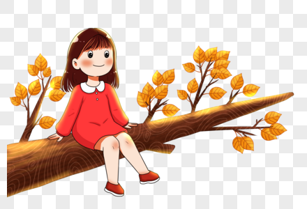 坐在树杈上的女孩图片