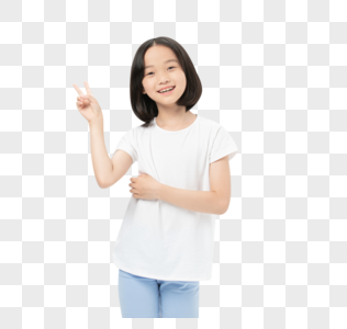 短发小女孩比耶手势图片素材
