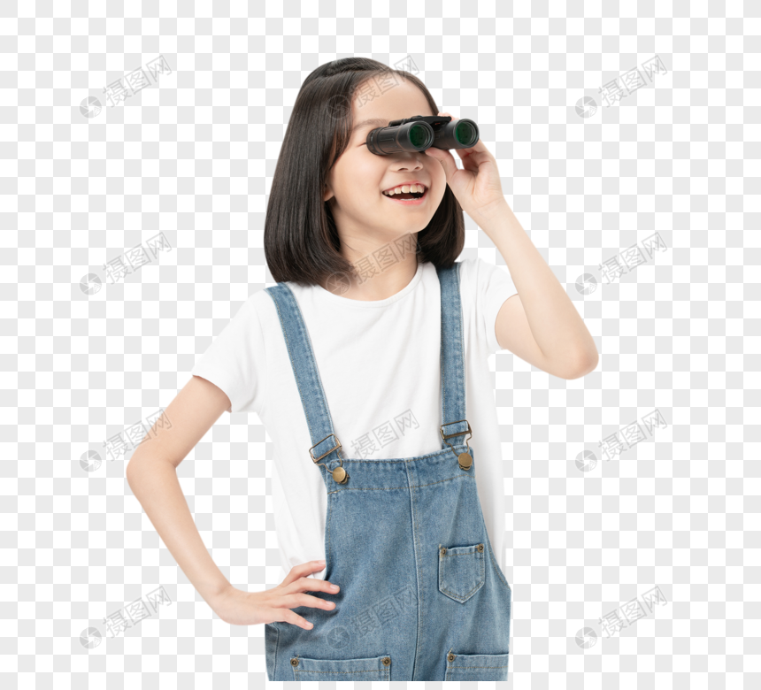 小女孩拿着望远镜图片