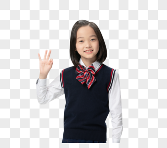 穿校服的小女孩OK手势图片