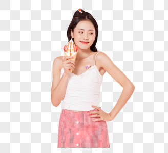 女生拿着冰淇淋图片