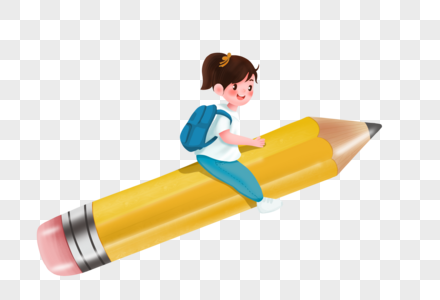 女孩乘着铅笔上学图片