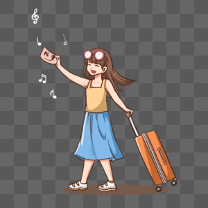 拖着行李箱旅行的女孩图片