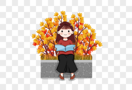 秋天看书的女孩图片