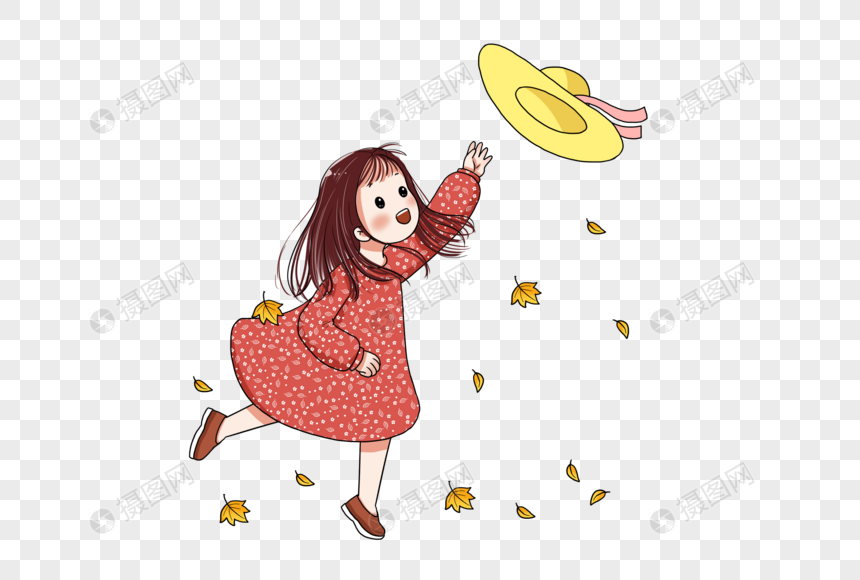 被风吹走帽子的女孩