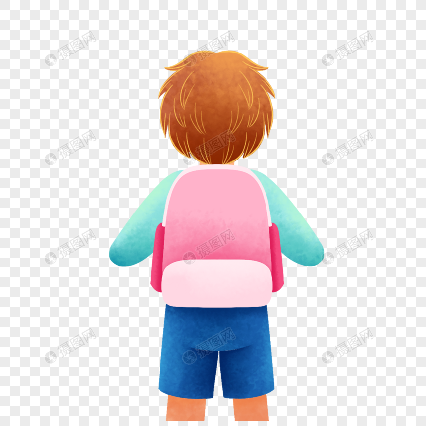 背着书包上学的男孩背影