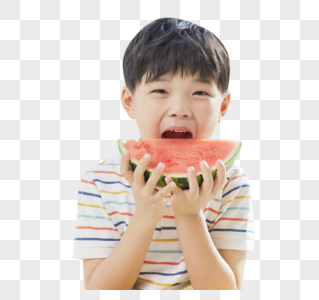 小男孩拿着西瓜吃图片