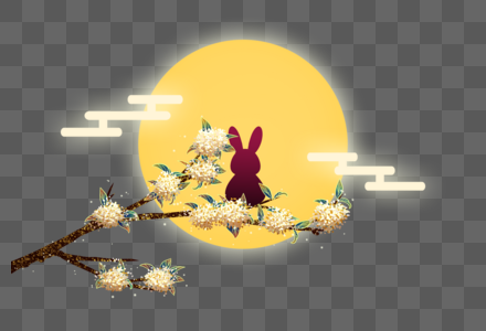 坐在桂花树上的小兔子高清图片