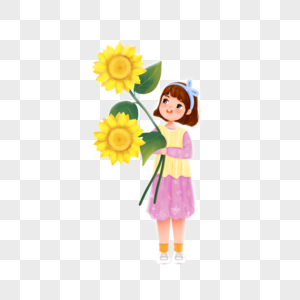 女孩抱着向日葵图片