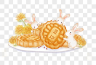 中秋节月饼和兔子图片